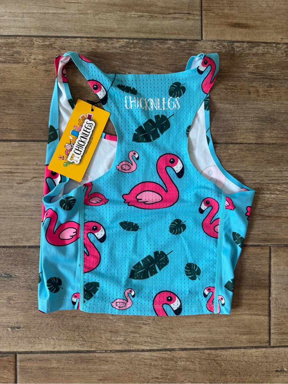 ChicknLegs Women’s Aqua Flamingo Print Racerback Tank